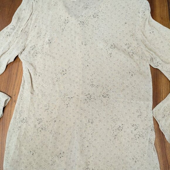 J.Jill Tan Button-Up Top Women's M Rayon Sheer Blouse Floral L/S Fairy Whimsy - Picture 3 of 16